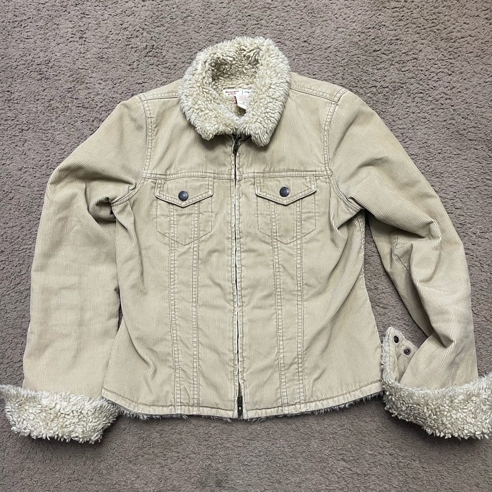 Abercrombie & Fitch Corduroy Sherpa Collar Trucker Jacket Size  M Brown Boho Y2K